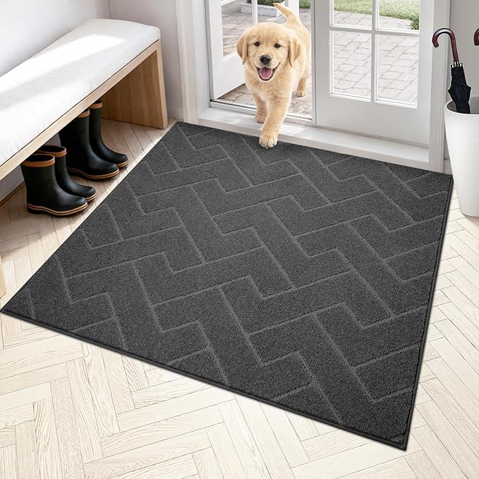 PURRUGS Dirt Trapping Door Mat 48" x 48", Non-Slip Machine Washable Entry Rug, Dog Doormat, Indoor Front Door Mat, Super Absorbent Entryway Rug for Muddy Shoes & Paws, Charcoal