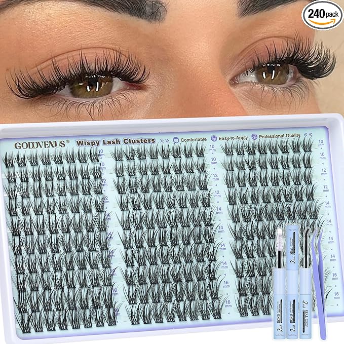 Goddvenus Wispy Lash Clusters Kit Eyelash Clusters Natural Cluster Eyelash Extensions Kit 10-16mm CC Curve Lash Extension Kit For DIY