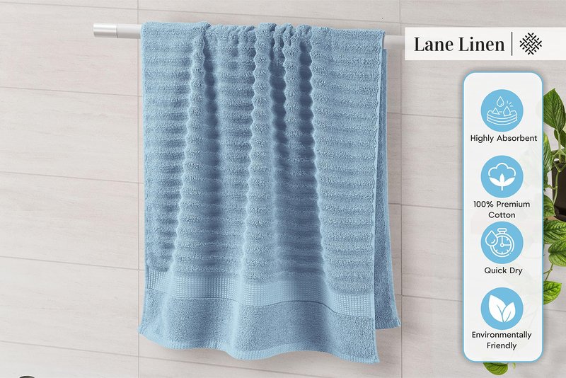 LANE LINEN Cotton Bath Towels Set of 6 - Exclusive Zero Twist - Softer, Quick Dry & Absorbent - 2 Bath, 2 Washcloths, 2 Hand Towels for Bathroom - Durable, Premium Quality & Ideal Gift for Him - Blue