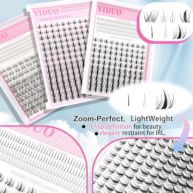 YIDUO 3 style Fairy lashes Clusters Kit with Bottom Clusters Lash Extensions 604Pcs 5-16mm Manga Extension False Eyelash Wispy Natural Wet-Look Lashes Extensions Combo Pack with Glue Removers