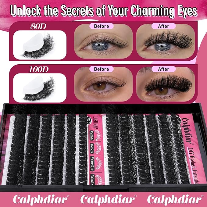 Calphdiar Lash Clusters 80D+100D Thick Eyelash Clusters D-curly Cluster EyelashÃ¢ÂÂExtensions Russian Cluster Lashes Wispy Lashes Clusters 234pcs False Mink Eyelashes 10-18mm DIY Lash Extension