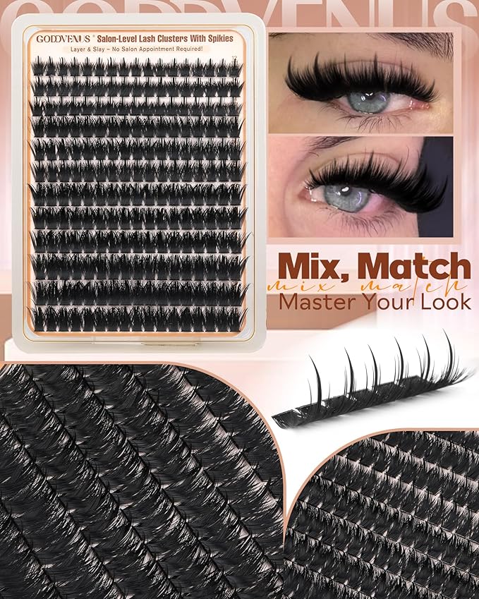 Manga Lash Clusters Kit with Spikes Wispy Fluffy Cluster Eyelash Extensions Kit Anime Eyelashes Clusters Reusable Faux Mink Fairy Individual Lash Extension Kit (D Curve 12-18mm 204 pieces)