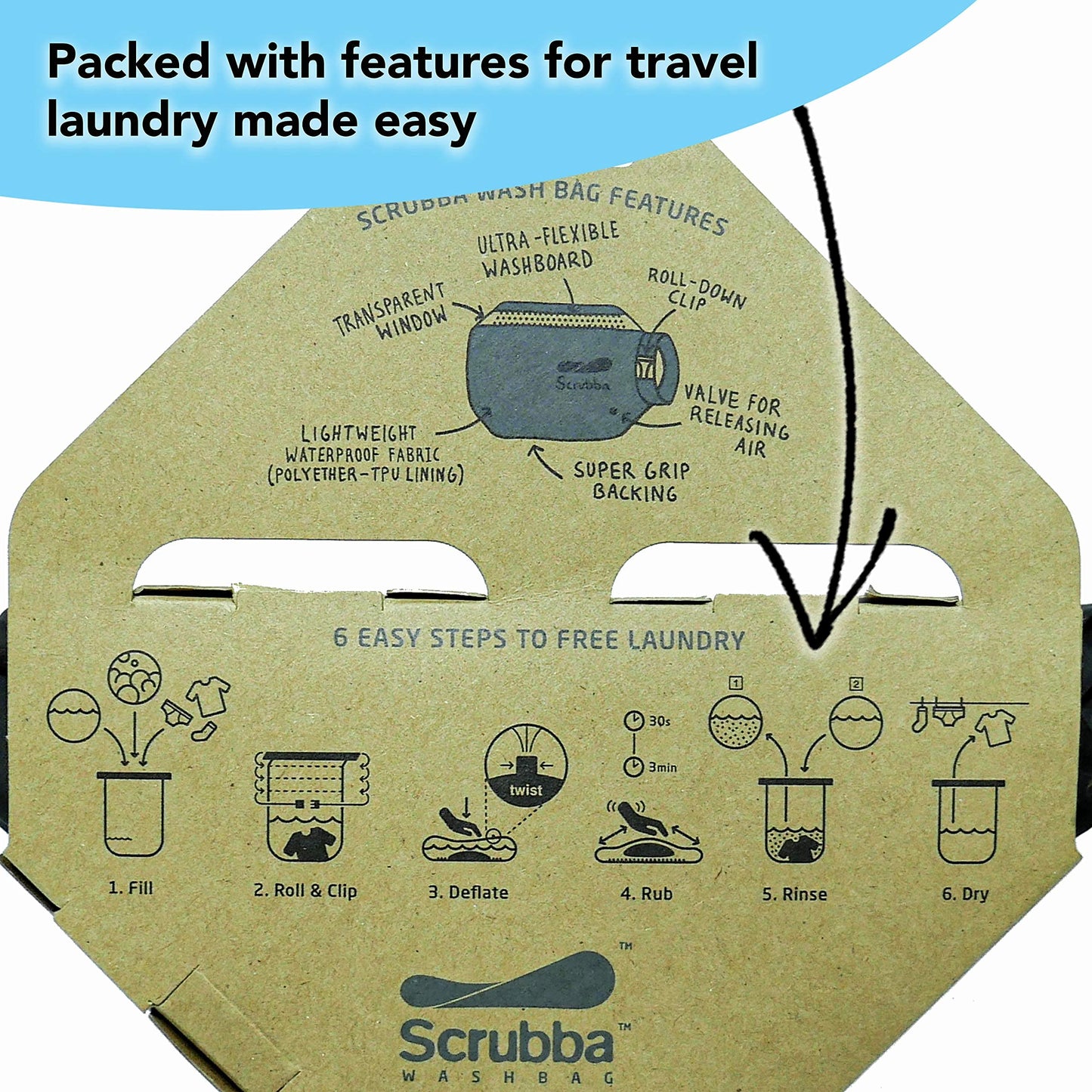 Scrubba Wash Bag Portable Washing Machine - Lightweight Manual Washing Machine for Travel, Camping, Laundry, Baby Clothes - Travel Essentials, Gift - use with Laundry Detergent/Sheets - 5.3 oz.