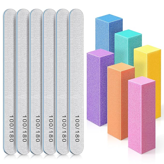 TsMADDTs Nail Buffers and Files, 6 pcs Buffer Blocks, 6PCS 100 180 Grit Files, Professional Manicure Tools Kit, Nail Care Tools Kit