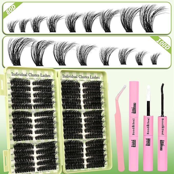 Lash Clusters Kit Wispy Lash Clusters C Curl Cluster Eyelash Extensions Cat Eye Lashes Clusters 510Pcs Volume Individual Lashes Lash Glue Lash Tweezers