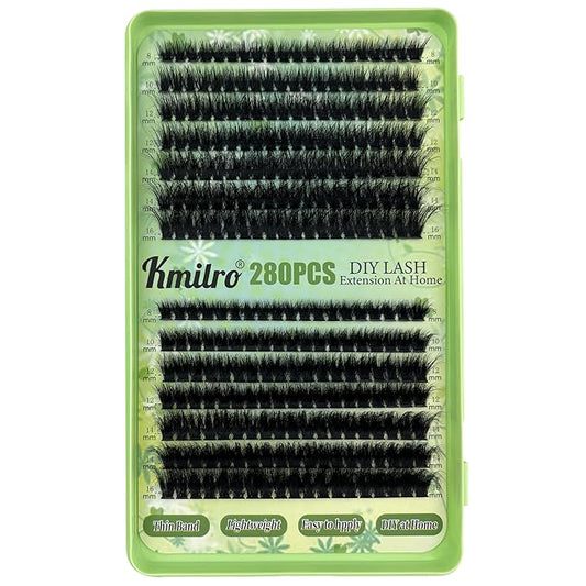 Volume Lash Clusters 8-16mm Thick Cluster Eyelash Extension 60D+80D Eyelash Clusters 280pcs Super Soft Individual Lashes Plant Fibres Wispy False Eyelashes DIY Lash Extension
