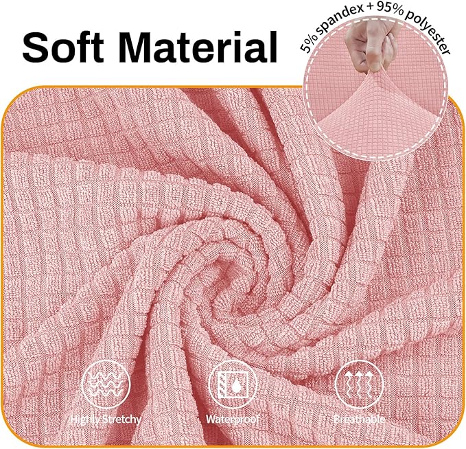 Asnomy Couch Covers for 3 Cushion Couch Stretch Sofa Covers Slipcovers, Pet Protector Furniture Covers for Dogs Cats Spandex Jacquard Fabric Small Checks （Large，Pink）