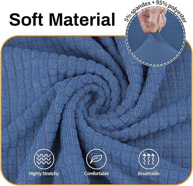 Asnomy Sofa Covers for 2 Cushion Couch Stretch loveseat Covers Slipcovers, Pet Protector Furniture Covers for Dogs Cats Spandex Jacquard Fabric Small Checks （Medium，River Blue）