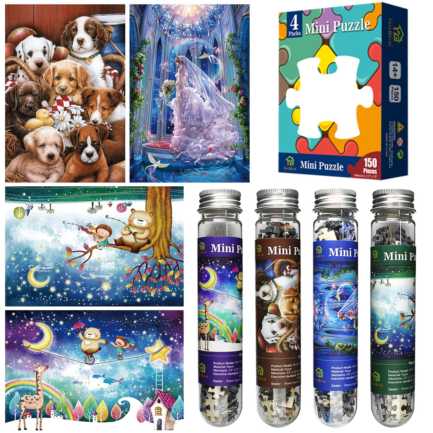Mini Jigsaw Puzzles for Adults 150 Pieces(4 Packs) Small Jigsaw Puzzle Challenging Micro Puzzle Difficult Tiny Puzzle Home Decor Entertainment 6x4in (4 Pack-4)