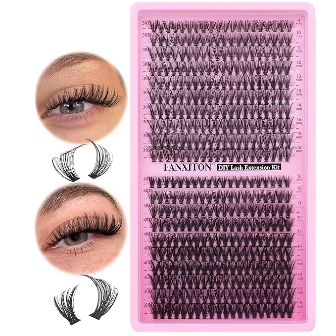 FANXITON Lash Clusters Wispy 30D+40D Lashes Clusters 400pcs Eyelash Clusters D Natural Cluster Eyelash Extensions 9-16mm Mix Individual Lashes for Beginners