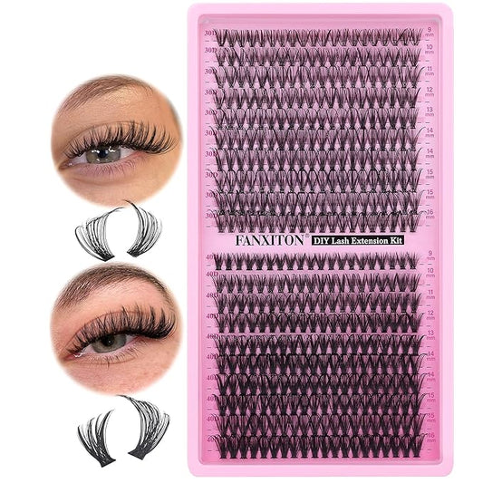 FANXITON Lash Clusters Wispy 30D+40D Lashes Clusters 400pcs Eyelash Clusters D Natural Cluster Eyelash Extensions 9-16mm Mix Individual Lashes for Beginners