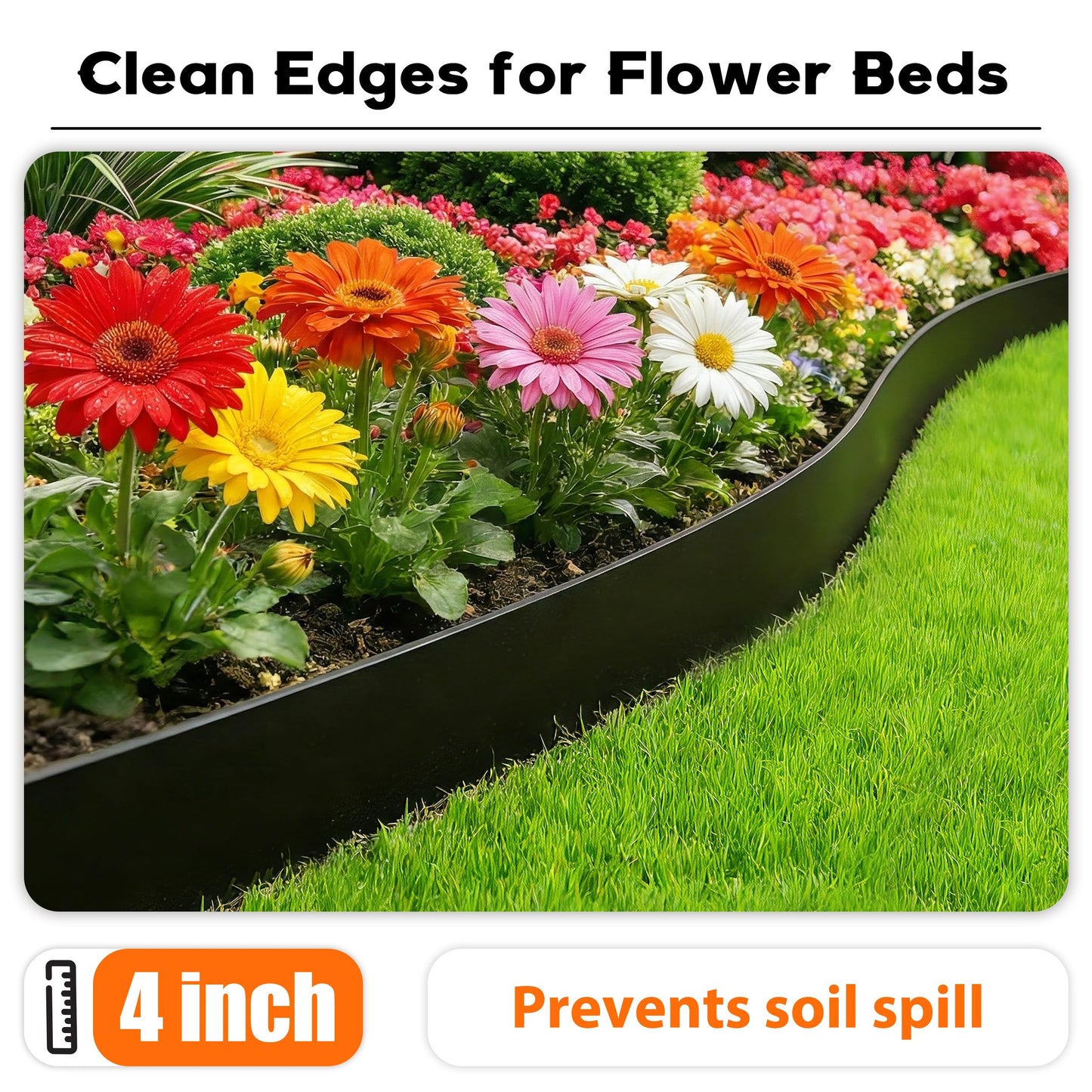 ESOHOT 4 inch Tall Landscape Edging Kit 120FT Garden Edging with 210 Spikes for Lawn Edging and Flower Beds (Black, 120FT)