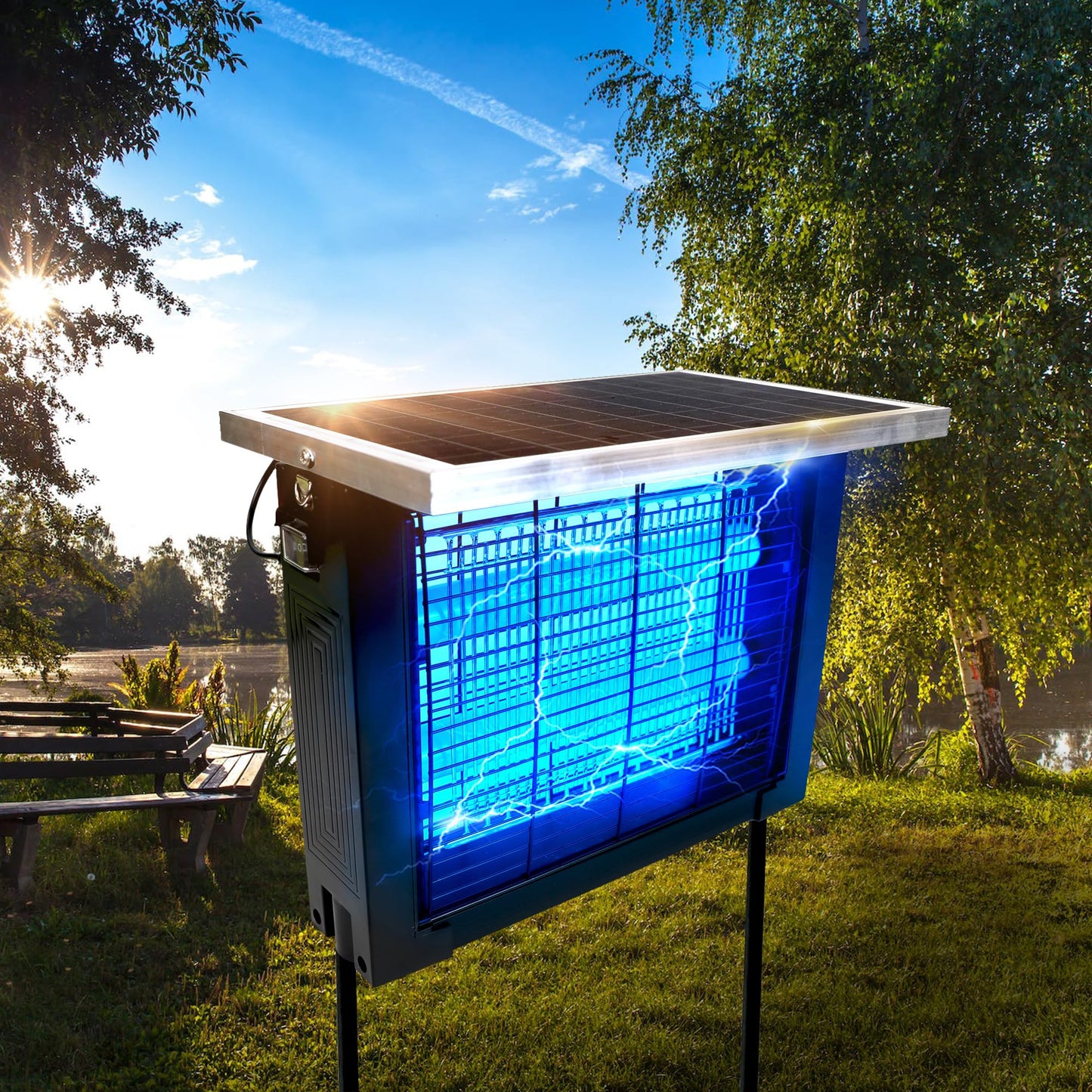 Powerful Large Solar Bug Zapper Outdoor for 10000 sq.ft, Poartable Rechargeable Mosquito Zapper with High Powered, Cordless Solar Fly Zapper for Patio Garden Backyard Farm Pest Control