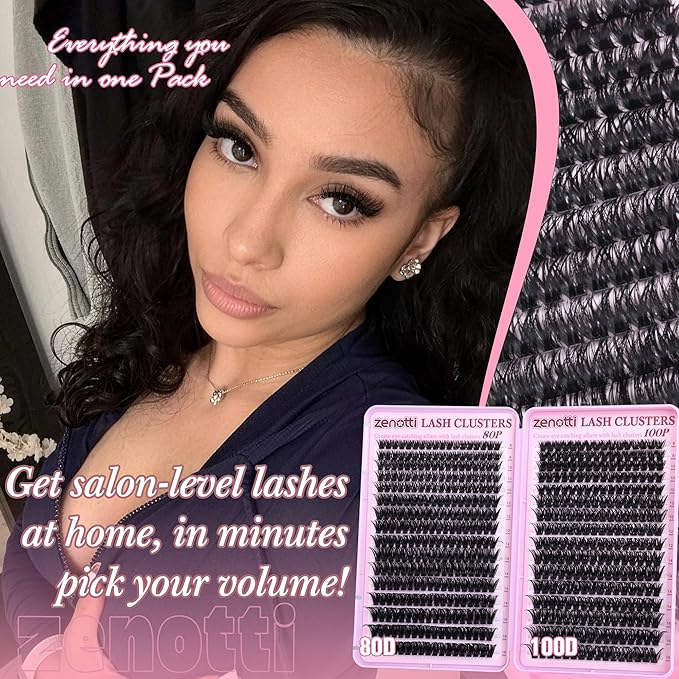 Lash Clusters 80D 100D Wispy Eyelash Clusters 544PCS Fluffy Cluster Eyelash Extensions D Curly Individual Lashes PestaÃÂ±as Postizas 8-16MM Lashes Extensions for Beginners withThin Band by zenotti