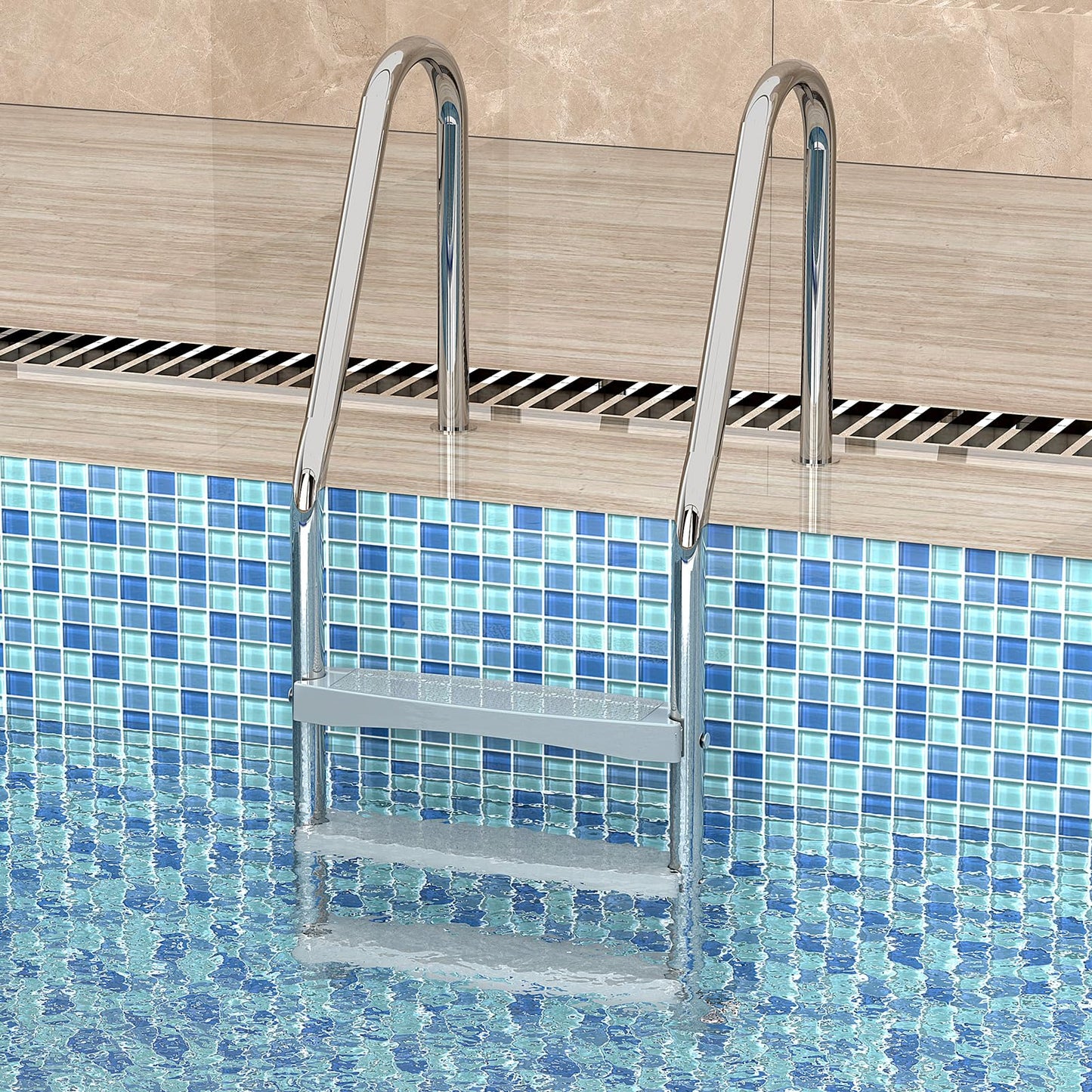 Goovilla Pool Ladder Steps Replacement, (3-Pack) 18" Universal Heavy-Duty Molded Plastic Swimming Pool Ladder Rung Step with 6 PCS Stainless Steel Bolts for Inground and Above Ground Pools, Grey