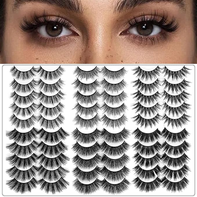 AROIC 30 Pairs False Eyelashes Kit - 3D 6D Volume Wispy Lashes with 6 Styles, Soft Lightweight Natural Look, Reusable Handmade Fluffy Lashes for Women Girls(Everyday/Cat Eye/Mink Effect/Party)