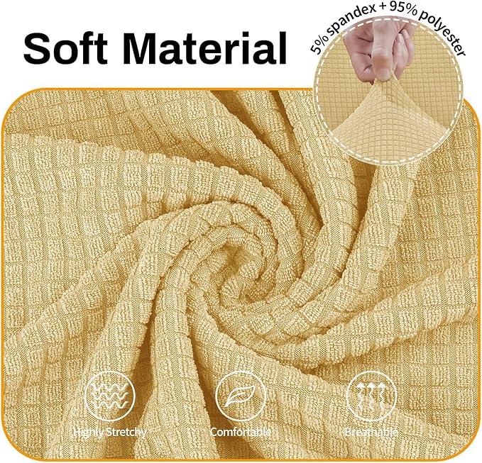 Asnomy Sofa Covers for 2 Cushion Couch Stretch loveseat Covers Slipcovers, Pet Protector Furniture Covers for Dogs Cats Spandex Jacquard Fabric Small Checks （Medium，Champagne）
