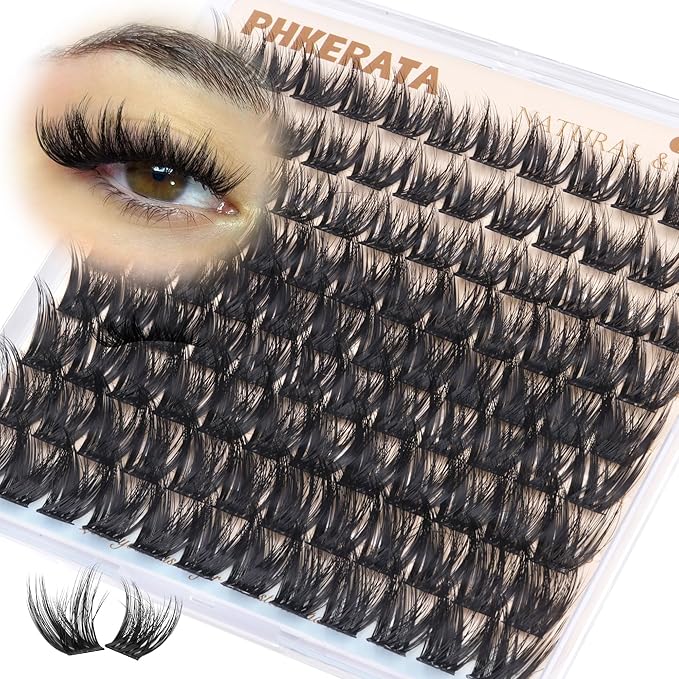 PHKERATA 12-14-16mm Fluffy Lash Clusters Wispy Eyelash Clusters for Volume, C Curl Fairy Cluster Eyelash Extensions, DIY Individual Lashes with Soft Thin Band