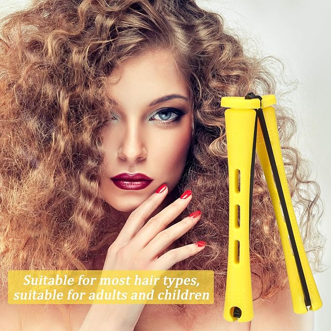 WILLBOND 60 Pcs Short Perm Rods Natural Hair Perm Rods with Elastic Rubber Band Non Slip Plastic Perming Cold Wave Kit for Women Hairdressing Styling Tool(0.28 Inch,Yellow)