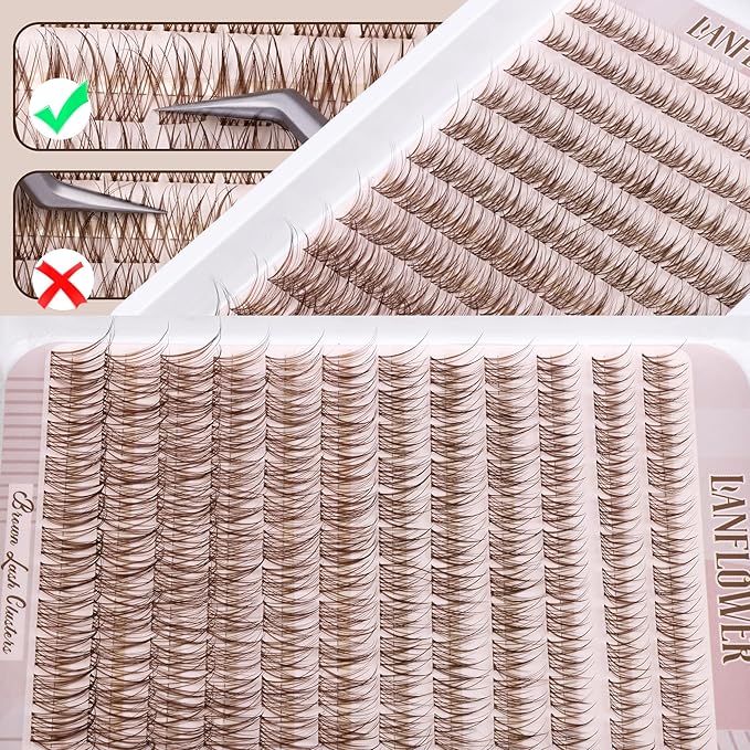 Brown Lash Clusters Kit Natural Lash Extension Kit Wispy Eyelash Clusters C Curved Cluster Eyelash Extensions 10-16mm Eyelash Extension Kit Brown Individual Lashes DIY at Home by Lanflower