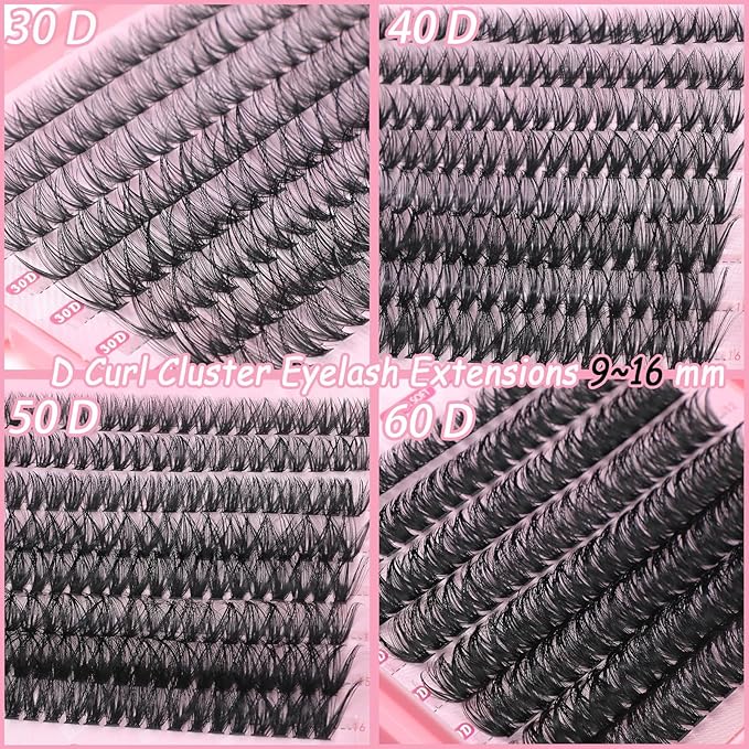 Manga Lash Clusters, 640 Pcs Eyelashes Clusters Extensions 9-16mm Individual Lashes D Curl Fluffy Wispy False Eyelashes Thin Band (30D&40D&50D&60D)