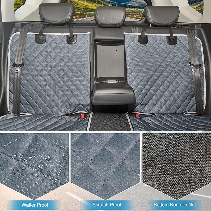 Grey Dog Car Seat Cover for Back Seat X-Large,Non-Stick Fur,Pet-Friendly and Waterproof - Universal Fit Interior Protector for Auto, Van, SUV - Ideal for Kids and Pets (X-Large)