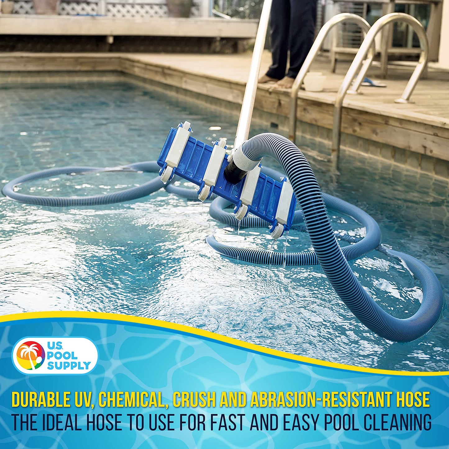 U.S. Pool Supply Pool Vacuum Hose - 1-1/2" x 25' Professional Heavy Duty Pool Hose for Inground, Spiral Wound with Kink-Free Swivel Cuff - Connect to Vacuum Heads, Skimmer, Cleaner, Filter Pump Inlet