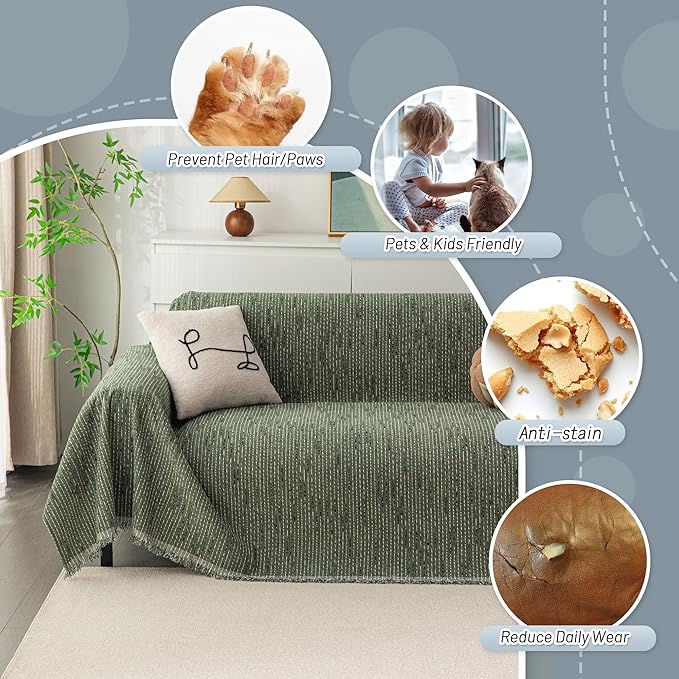 MYSKY HOME Couch Covers for 3 Cushion Couch Sofa, Sectional Couch Cover L Shape Chenille Couch Cushion Covers for Pets, Furniture Protector Cover for Dogs, Kids, 71"X150", Moss Green
