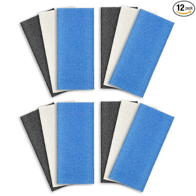 ARCH&M Exfoliating Washcloth 12 Pack Back Scrubber for Shower Towel Body Scrubber Microabrasion Sponge Japanese Bath Wash Korean Beauty Wash Cloth Loofah Scrubber Black Off-White Navy-Blue
