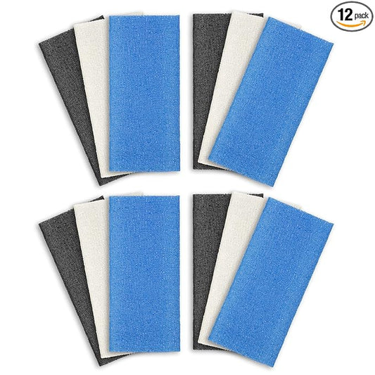 ARCH&M Exfoliating Washcloth 12 Pack Back Scrubber for Shower Towel Body Scrubber Microabrasion Sponge Japanese Bath Wash Korean Beauty Wash Cloth Loofah Scrubber Black Off-White Navy-Blue