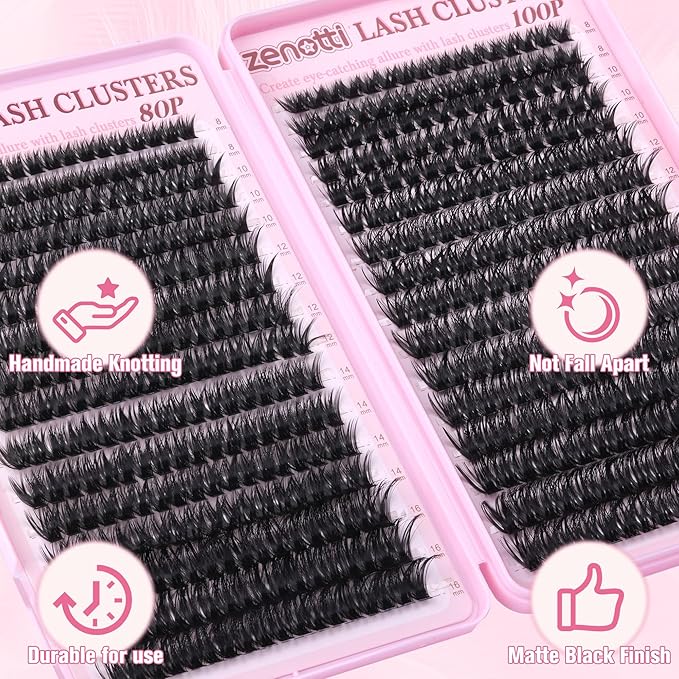 Lash Clusters 80D 100D Wispy Eyelash Clusters 544PCS Fluffy Cluster Eyelash Extensions D Curly Individual Lashes PestaÃÂ±as Postizas 8-16MM Lashes Extensions for Beginners withThin Band by zenotti