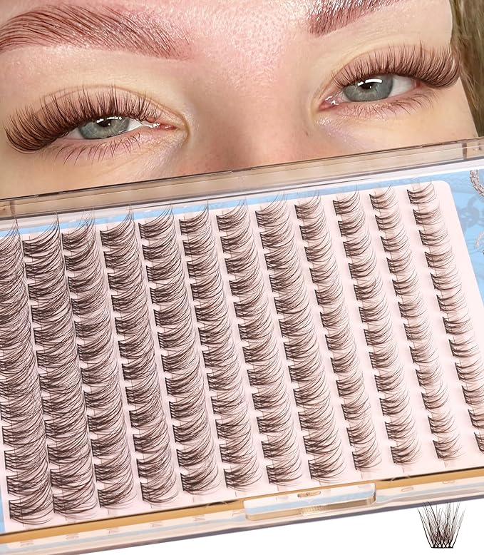 Mavphnee Brown Lash Clusters Dark Brown Eyelash Extensions Natural Cluster Lashes CC-Curly PestaÃÂ±as Postizas Wispy Individual Lash Extensions 3D Lash 8-16MM Brown Eyelash Clusters 144PCS DIY at Home