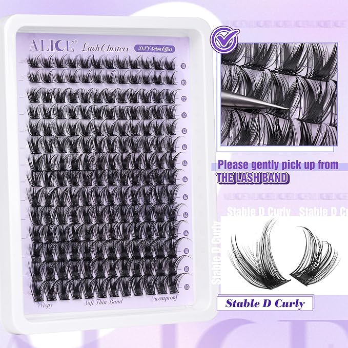 ALICE Lash Clusters Wispy Eyelash Clusters 10-18mm 168pcs Cluster Eyelash Extensions Natural Volume Lash Extensions DIY Individual Lashes with Soft Thin Band