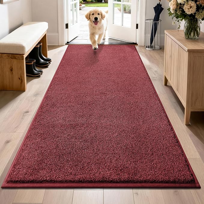 PURRUGS Dirt Trapping Door Mat 31.5" x 70", Non-Slip Machine Washable Entryway Rug, Dog Doormat, Indoor Front Door Mat, Super Absorbent Entry Rug for Muddy Shoes & Paws, Burgundy Red