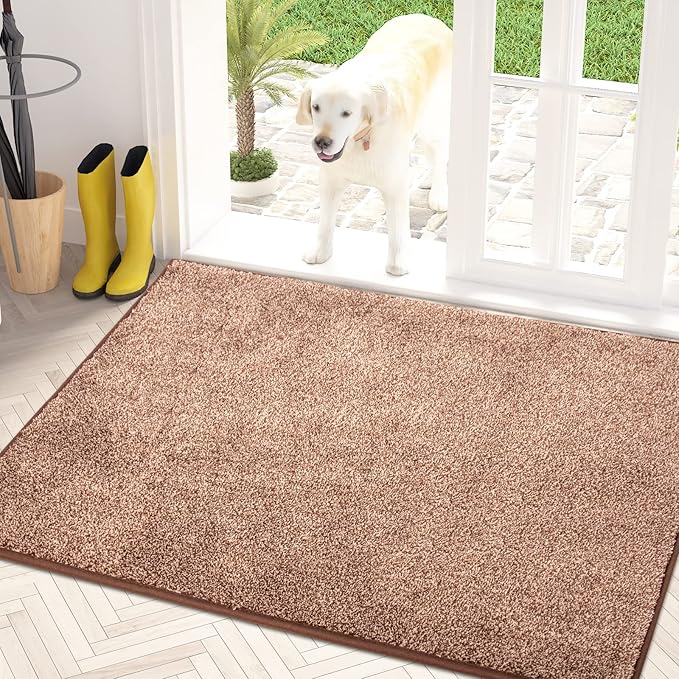 PURRUGS Dirt Trapping Door Mat 31.5" x 47", Non-Slip Machine Washable Entryway Rug, Dog Doormat, Indoor Front Door Mat, Super Absorbent Entry Rug for Muddy Shoes & Paws, Brown-Light Cream