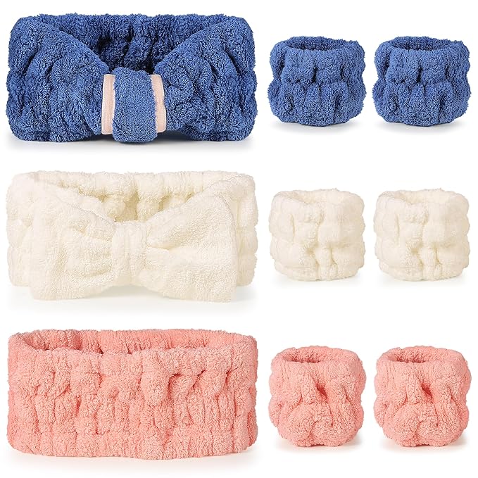 9 Pcs Spa Headband for Washing Face,Skincare Headband and Wristband Set,Women Teen Girls Facial Hairbands for Washing Face, Makeup, Sports, Yoga (dark blue + beige + orange red)