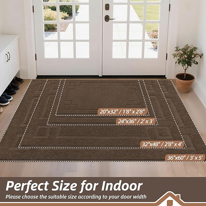 BEQHAUSE Door Mat 32" x 48", Non-Slip Door Mats Indoor Entryway Rugs Washable Low-Profile Absorbent and Stain Resist Floor Mats, Dog Door Mat for Front Back Door, Mud Wet Shoes & Paws, Brown