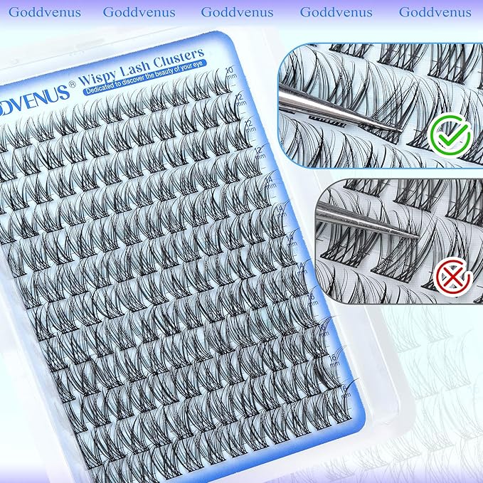 Goddvenus Wispy Lash Clusters 10-16mm Lashes Clusters Eyelash Extensions Natural Individual Lashes 144pcs D Curl Lash Extension DIY Soft Comfortable Eyelash Clusters with Cotton Band