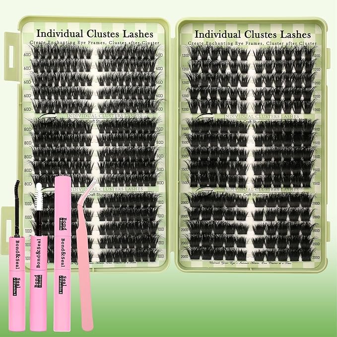Lash Clusters 80D 100D 150D 200D C D Curl Lash Clusters Kit 430Pcs DIY Cluster Eyelash Extensions Eyelash Clusters Cat Eye Lashes Clusters Eyelash Extensions Lash Glue Lash Tweezers