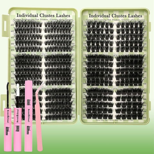 Lash Clusters 80D 100D 150D 200D C D Curl Lash Clusters Kit 430Pcs DIY Cluster Eyelash Extensions Eyelash Clusters Cat Eye Lashes Clusters Eyelash Extensions Lash Glue Lash Tweezers