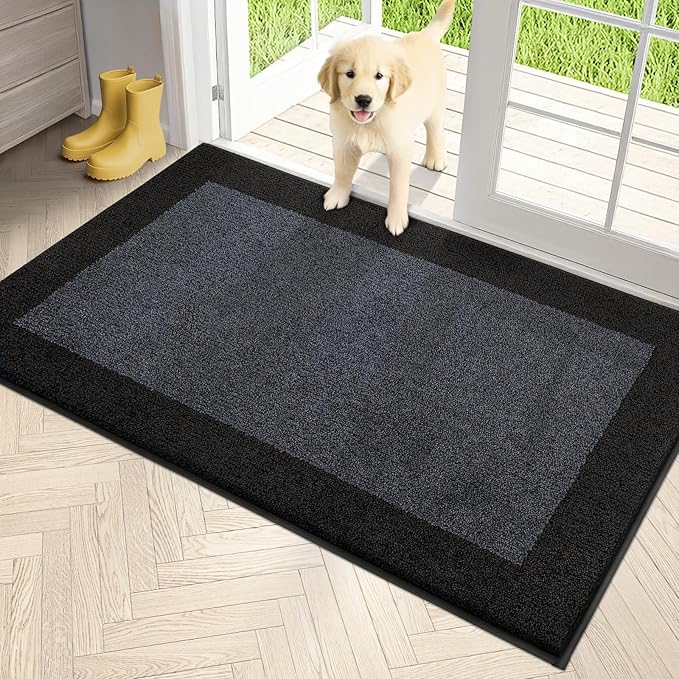 PURRUGS Dirt Trapping Door Mat 34" x 60", Non-Slip Washable Entry Mat, Dog Doormat, Front Door Mat, Super Absorbent Entrance Mat for Muddy Shoes & Paws, Bluish Grey & Charcoal