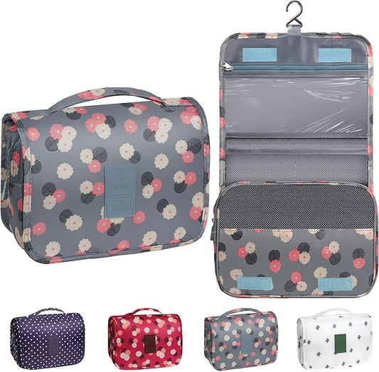 Toiletry Bag Travel Bag with Hanging Hook, Waterproof Capacity Hanging Multifunctional Makeup Bag for Toiletries, Portable Cosmetic Bag Travel Organizer for Women and Men(Blue Flower)