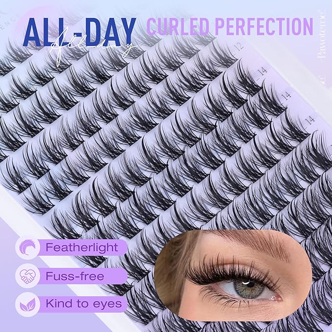 Pawotence Wispy Lash Clusters Natural Eyelash Clusters 10-18mm Fairy Lashes Cluster Eyelash Extensions 144pcs Anime Individual Cluster Lashes Wispy for DIY Lash Extension