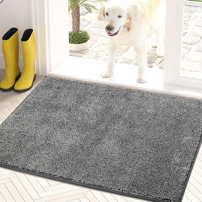 PURRUGS Dirt Trapping Door Mat 20" x 31.5", Non-Slip Machine Washable Entryway Rug, Dog Doormat, Indoor Front Door Mat, Super Absorbent Entry Rug for Muddy Shoes & Paws, Light Grey-Dark Grey