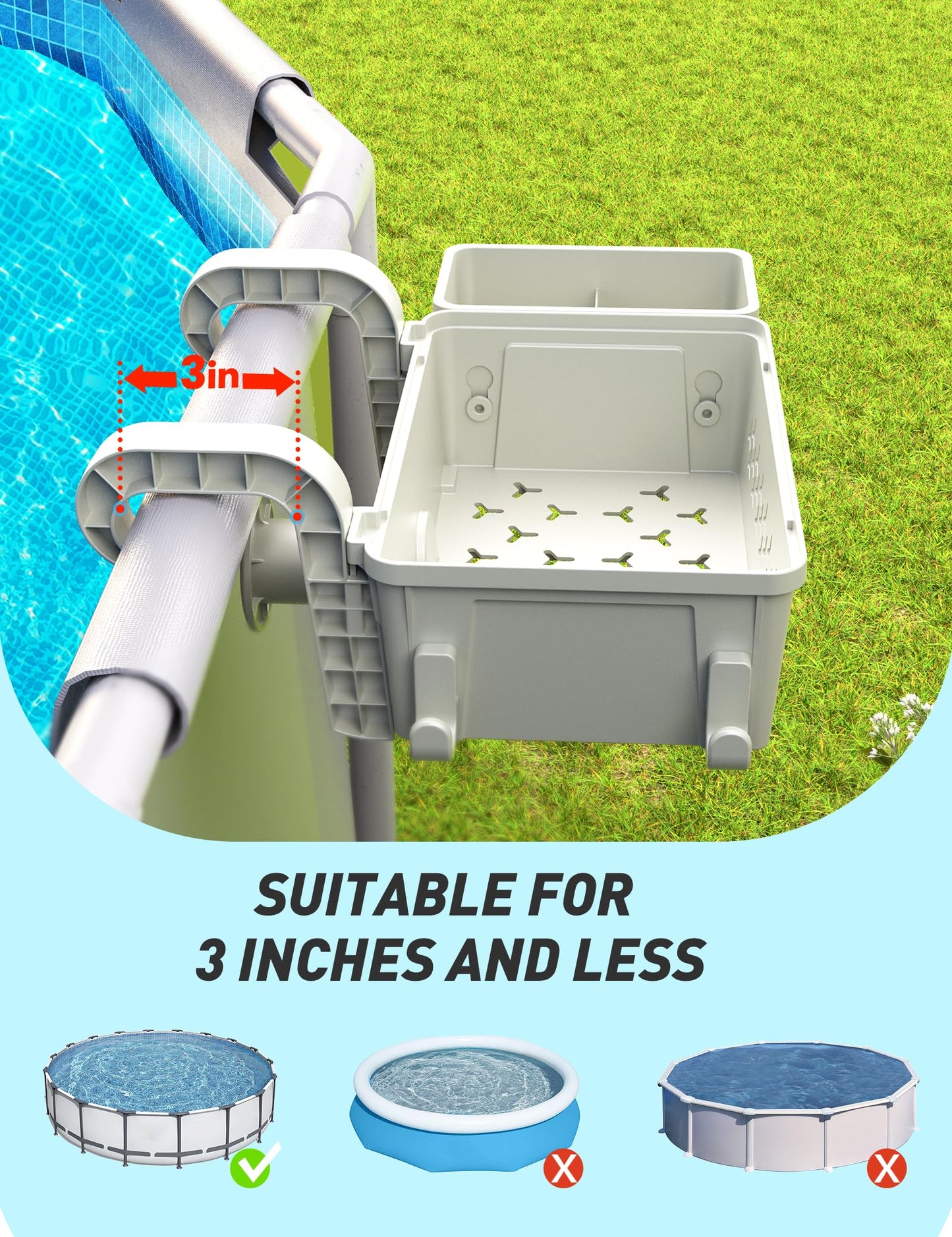 [PATENTED] POOLHACKER 2026 Upgrade 2 Sets Poolside Storage Basket - Original Above Ground Pool Accessories, Swimming Pool Storage Basket with Pool Cup Holder, Poolside Storage to Organize Cup Towel