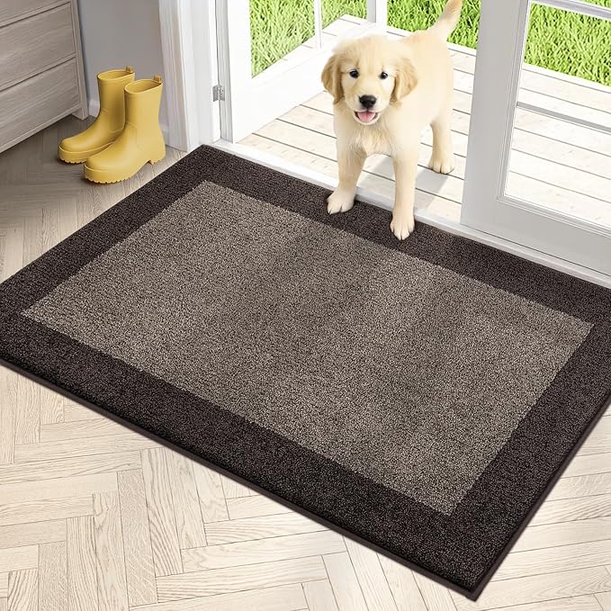 PURRUGS Dirt Trapping Door Mat 32" x 48", Non-Slip Washable Entry Mat, Dog Doormat, Front Door Mat, Super Absorbent Entrance Mat for Muddy Shoes & Paws, Grayish Brown & Coffee