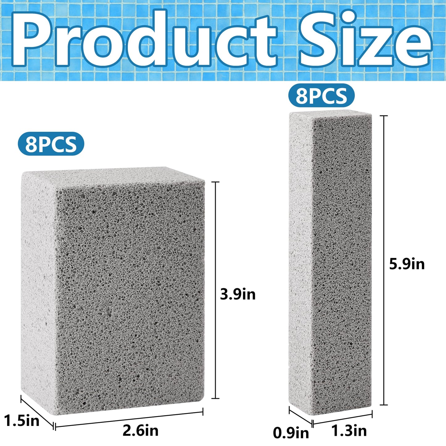 LFUTARI 16 Pcs Pools Pumice Stone, 2 Size Pool Cleaning Pumice Block, Pools Tile Cleaner Stone for Swimming Pool Spa Kitchen Bathroom Stain and Rust Removing
