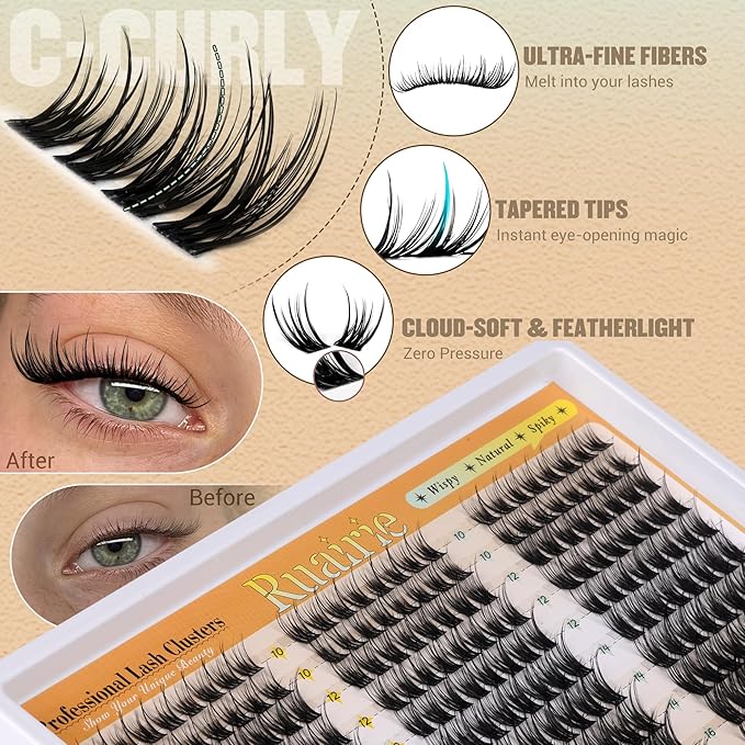 Manga Lash Clusters Natural Eyelash Clusters Wispy Cluster Eyelash Extensions Spiky Lashes Clusters with Soft Thin Band 240PCS Daily Wear Eyelashes Clusters C-Curly 10-16mm DIY Lash Extensions