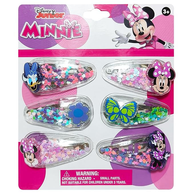LUV HER Disney Licensed Hair Accessories For Girls, 6pc Magical Confetti Cute Hair Clips with Favorite Disney Character Charms, Minnie and Daisy, Ages 3+
