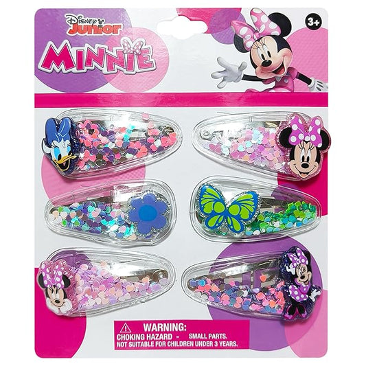 LUV HER Disney Licensed Hair Accessories For Girls, 6pc Magical Confetti Cute Hair Clips with Favorite Disney Character Charms, Minnie and Daisy, Ages 3+